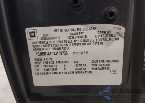 2001 Chevrolet Tahoe Ls from USA, damaged, VIN 1GNEK13T91J169738